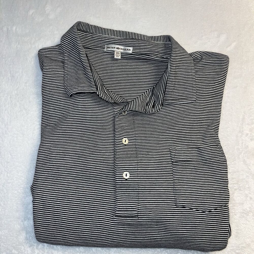 Peter‎ Millar Men’s Golf Polo Shirt Size 2XL Summer Comfort Blue White Stripe